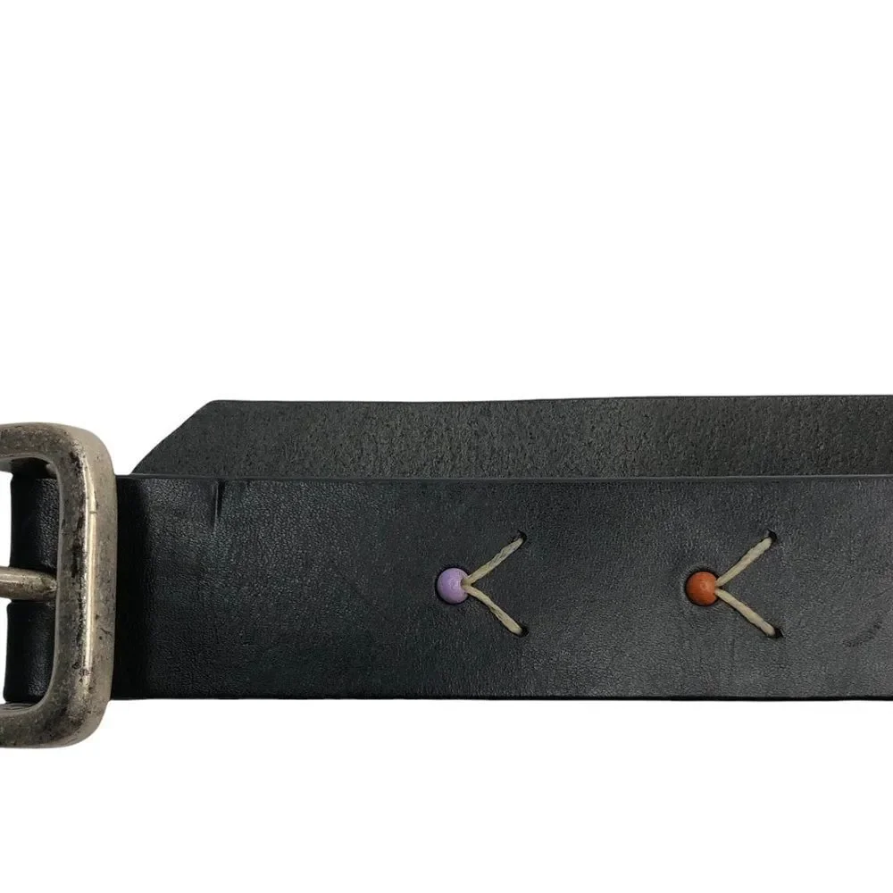 90’s Vintage Express Beaded Black Leather Belt sz L